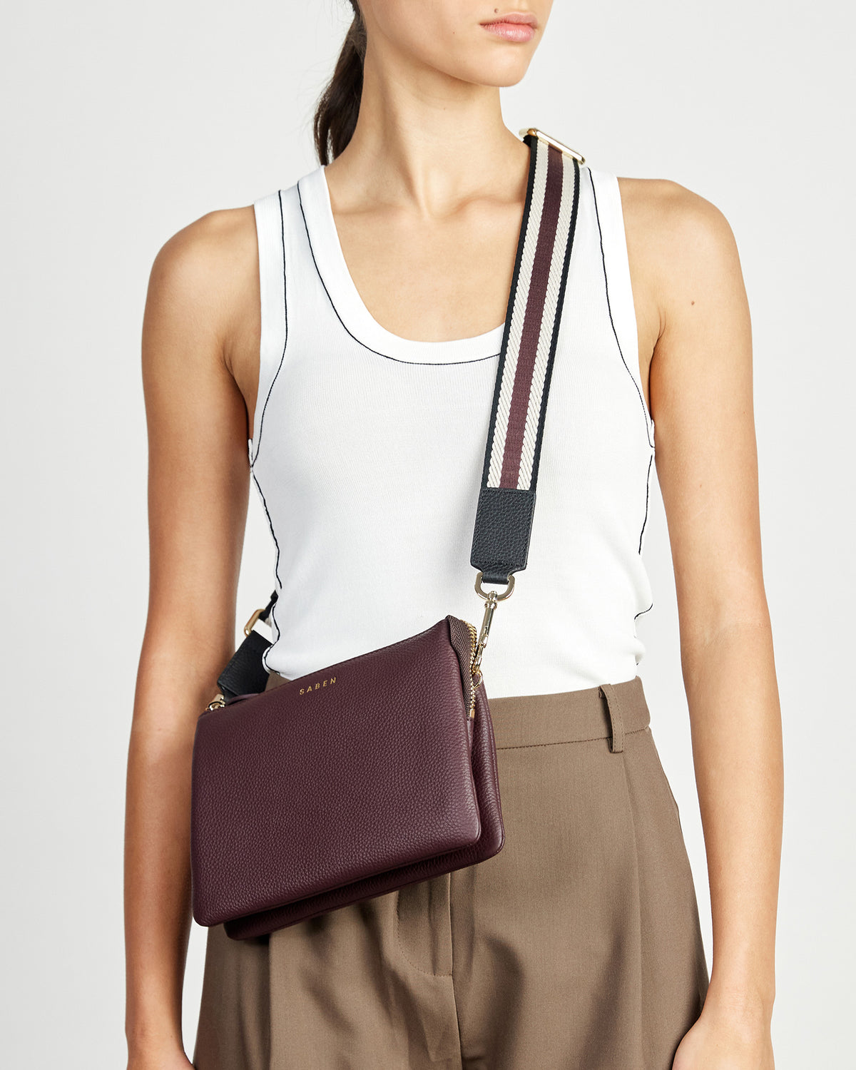 Feature Strap Webbing Black + White + Merlot