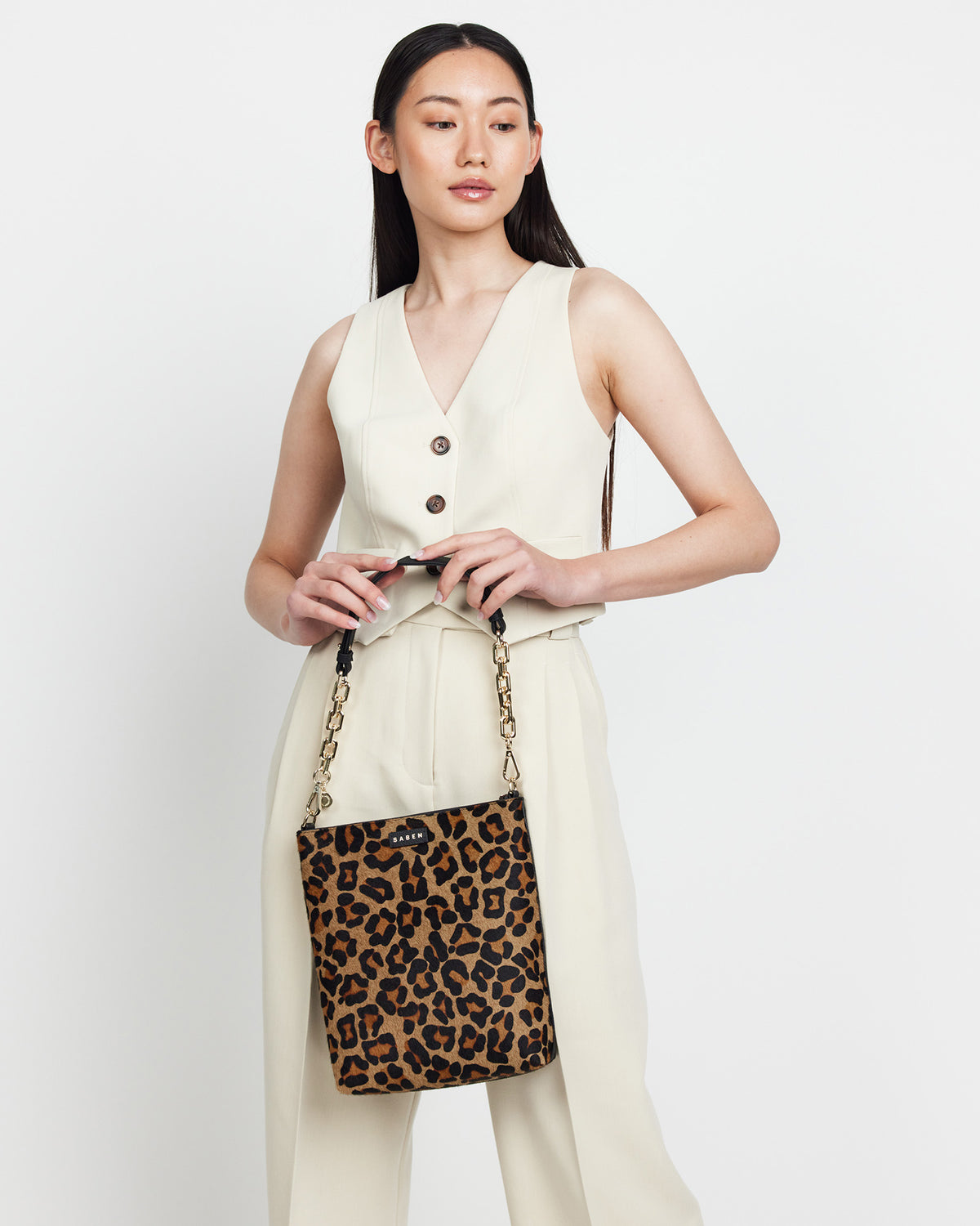 Claudette Crossbody Black + Leopard Haircalf