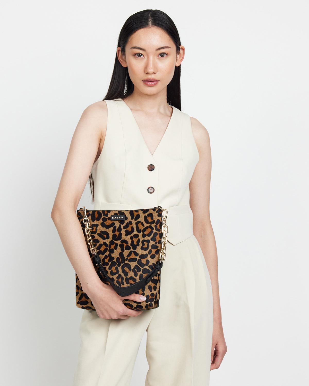 Claudette Crossbody Black + Leopard Haircalf