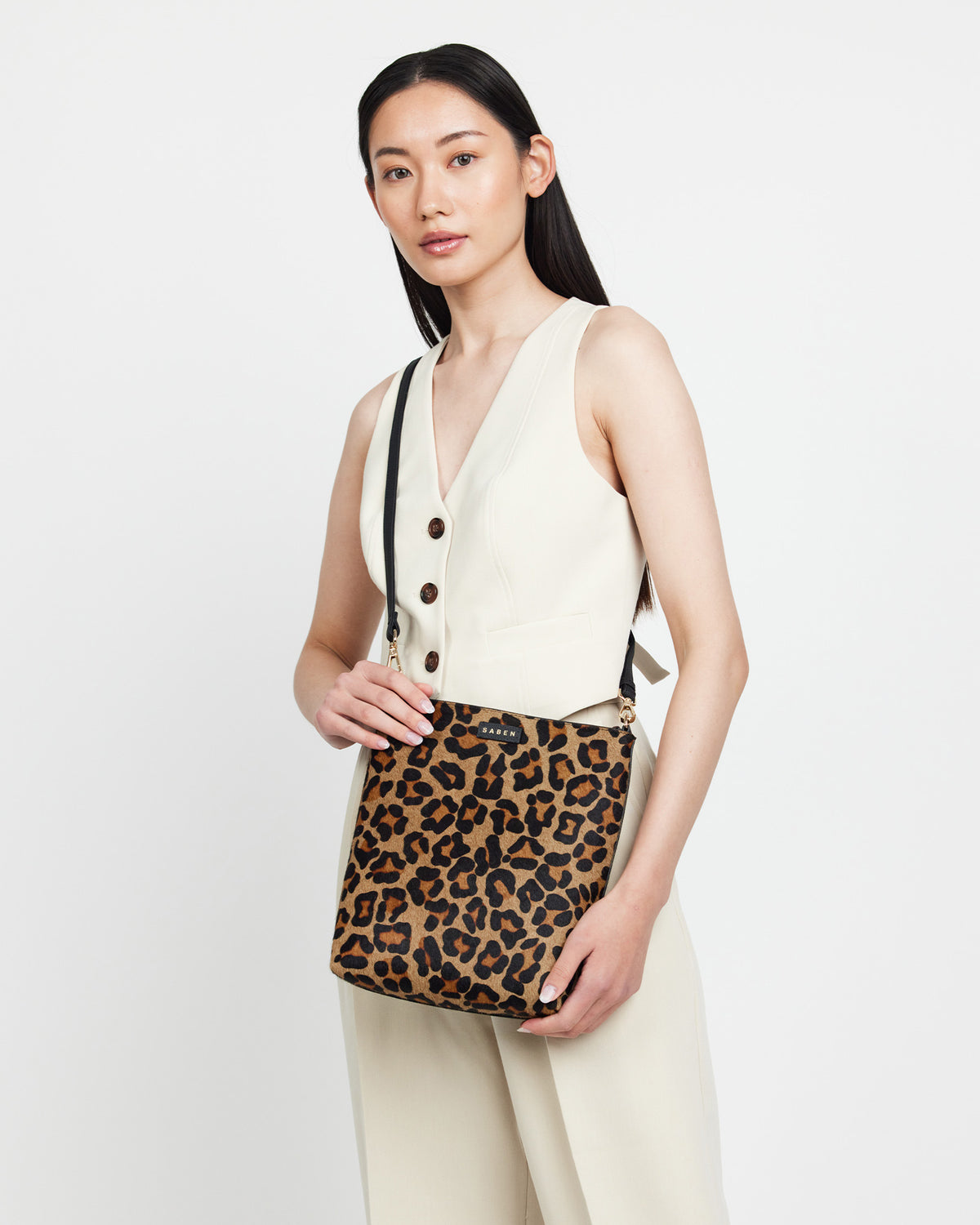 Claudette Crossbody Black + Leopard Haircalf