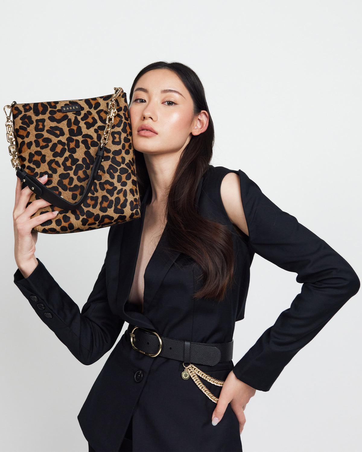 Claudette Crossbody Black + Leopard Haircalf