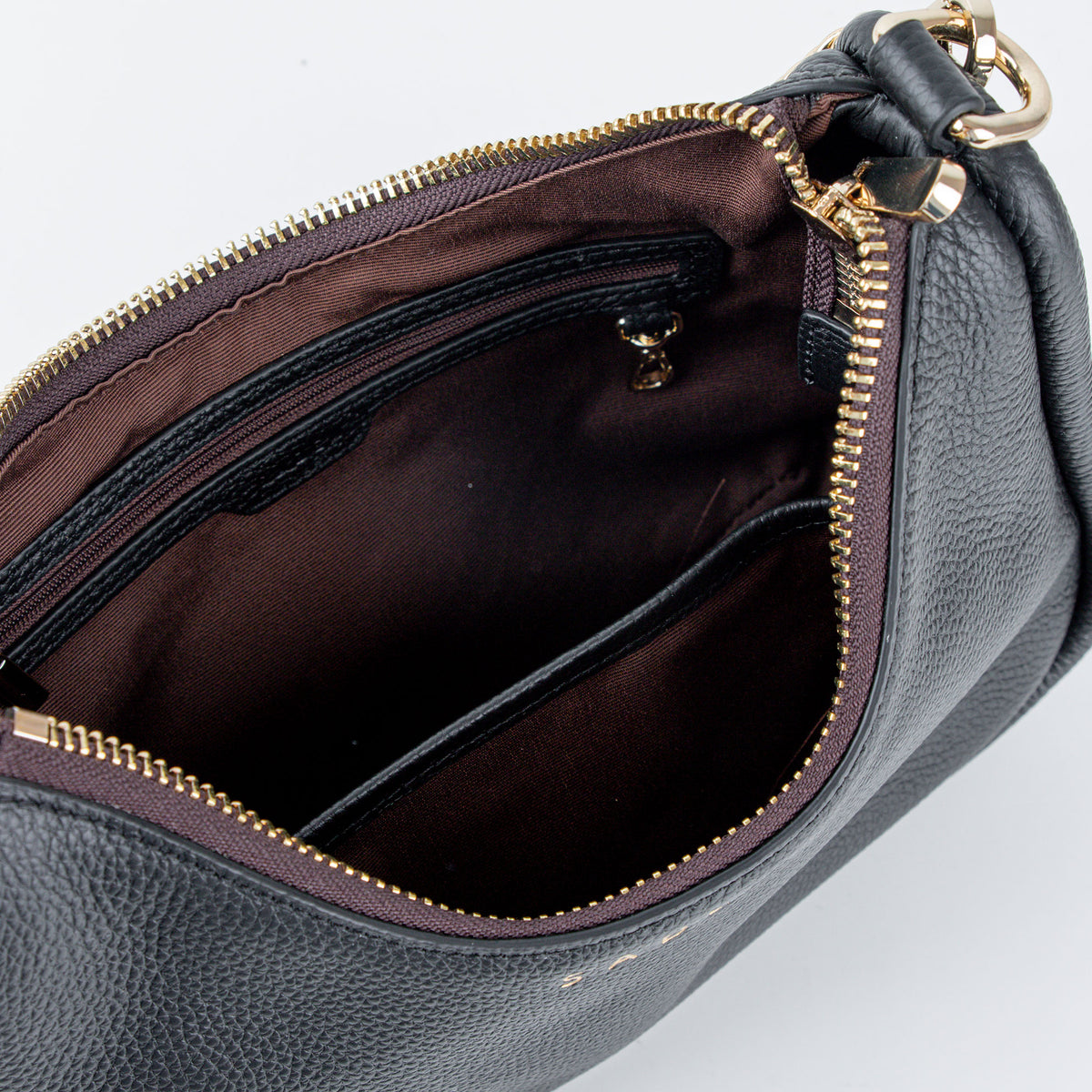 inside view of saben black odette handbag made from 100% real leather